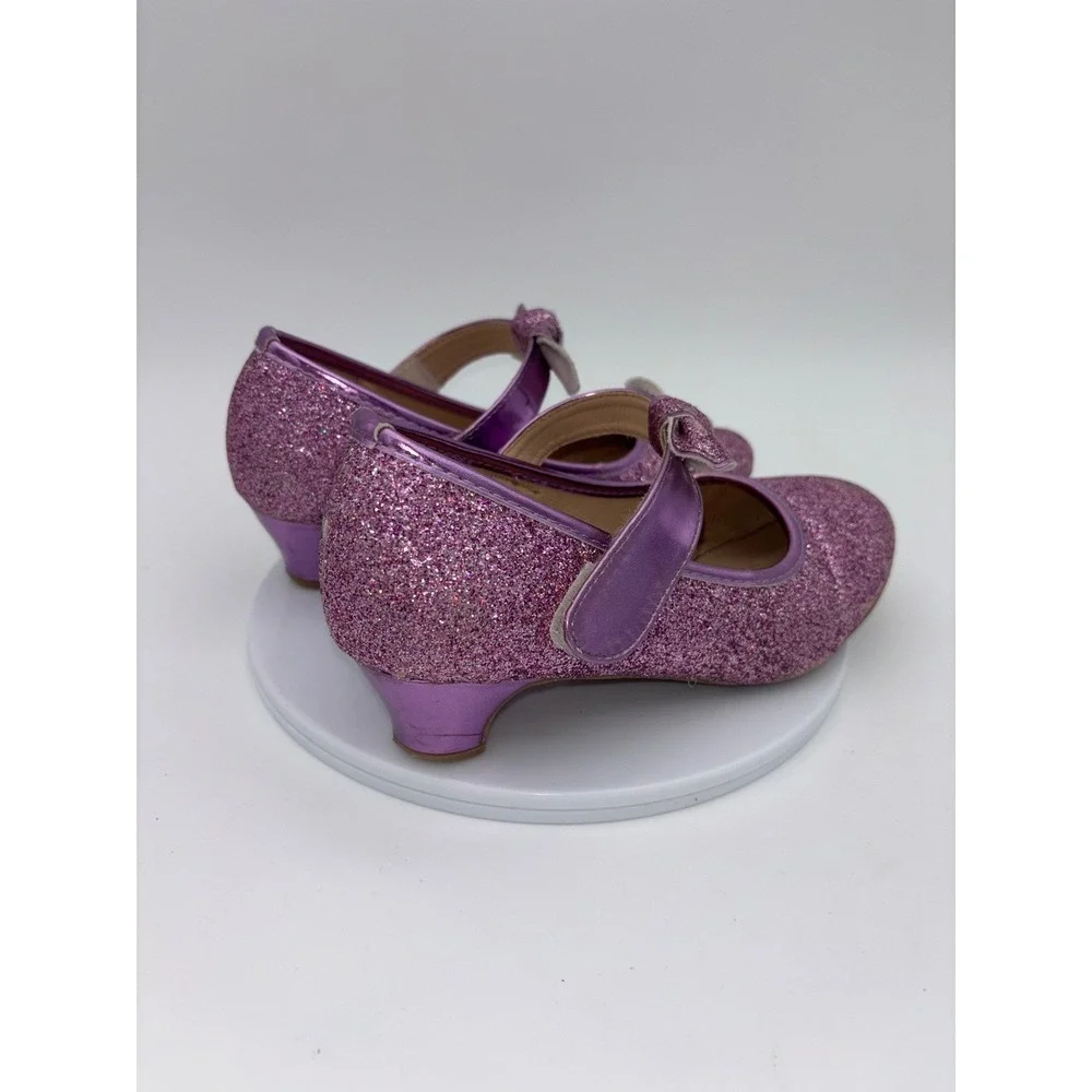 GLITTER MARY JANE SHOES Girls Purple Bow Sparkle Heel Party Daddy Daughter Dance
